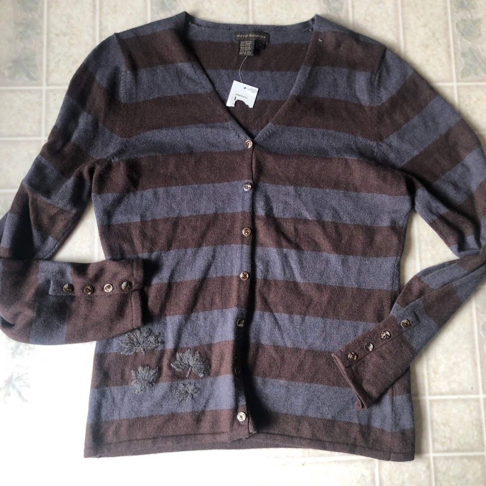 Royal robbins collette embroidered Stripe‎ Angora Bl cardigan